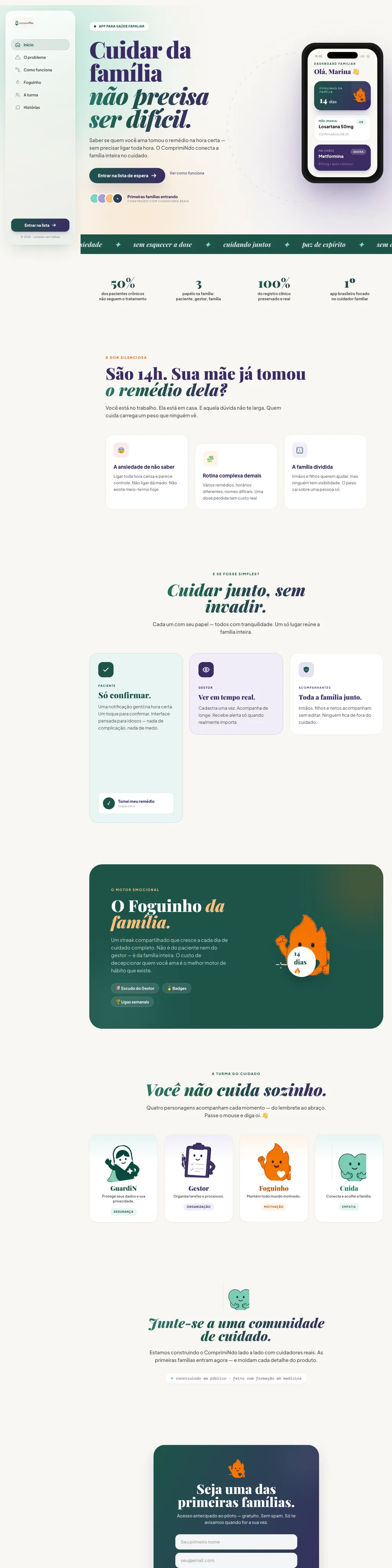 Página do app ComprimiNdo, saúde familiar