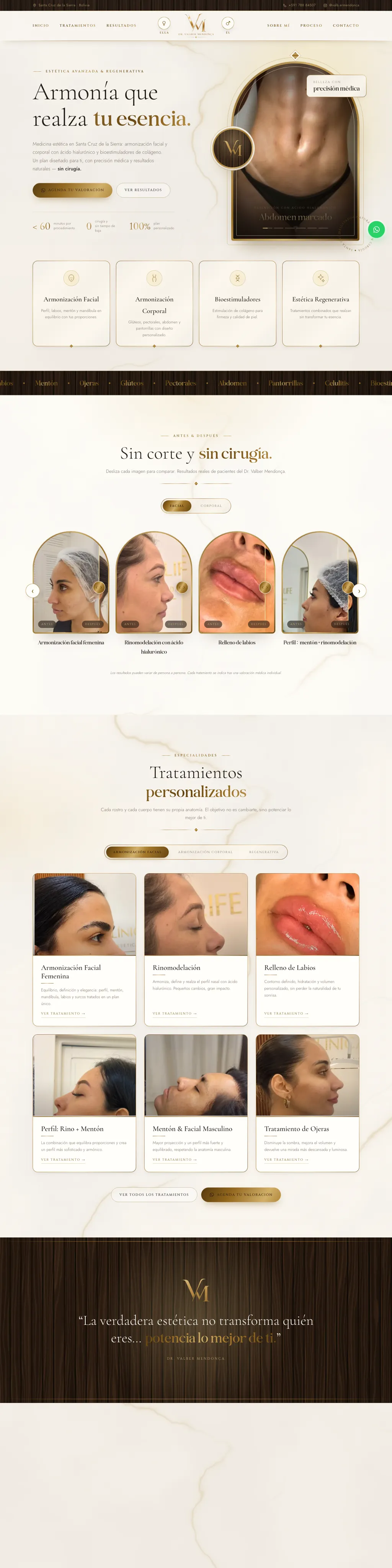 Página do site do Dr. Valber Mendonça, medicina estética em Santa Cruz de la Sierra