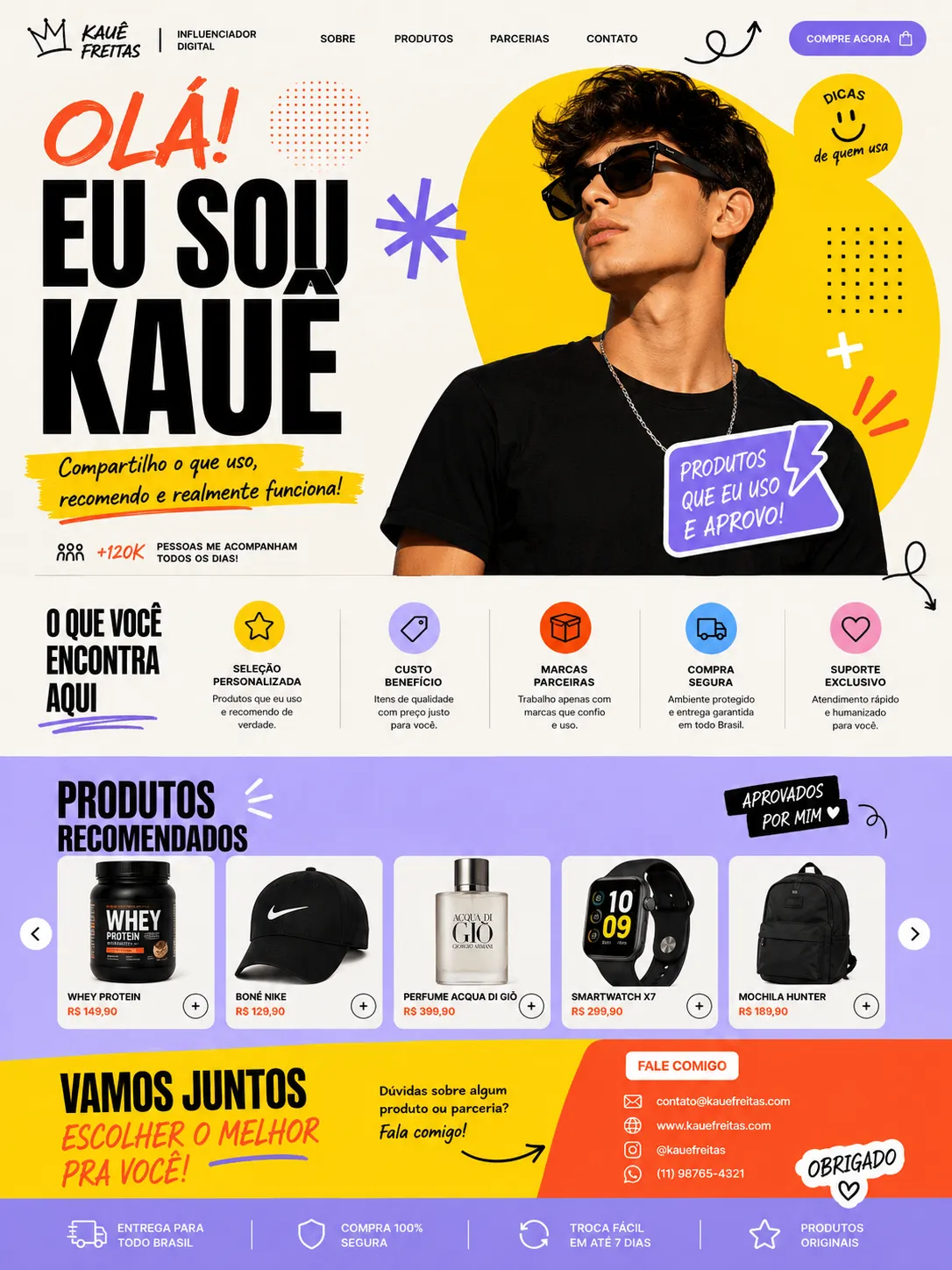 Página de influenciador digital com produtos recomendados